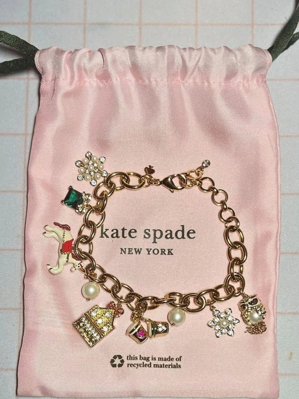 ✨ Kate Spade New York Christmas Charm Bracelet 🎄🎁 Gold-Tone Holiday Jewelry